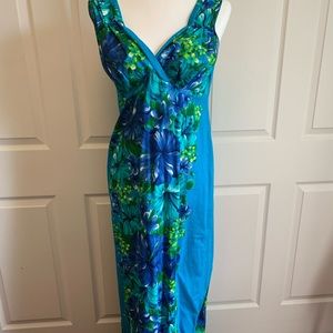 Vintage barkcloth Hawaiian dress with back drape